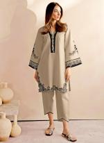 Zam Sattin Beige Casual Wear Embroidery Work Readymade Pakistani Style Cord Set